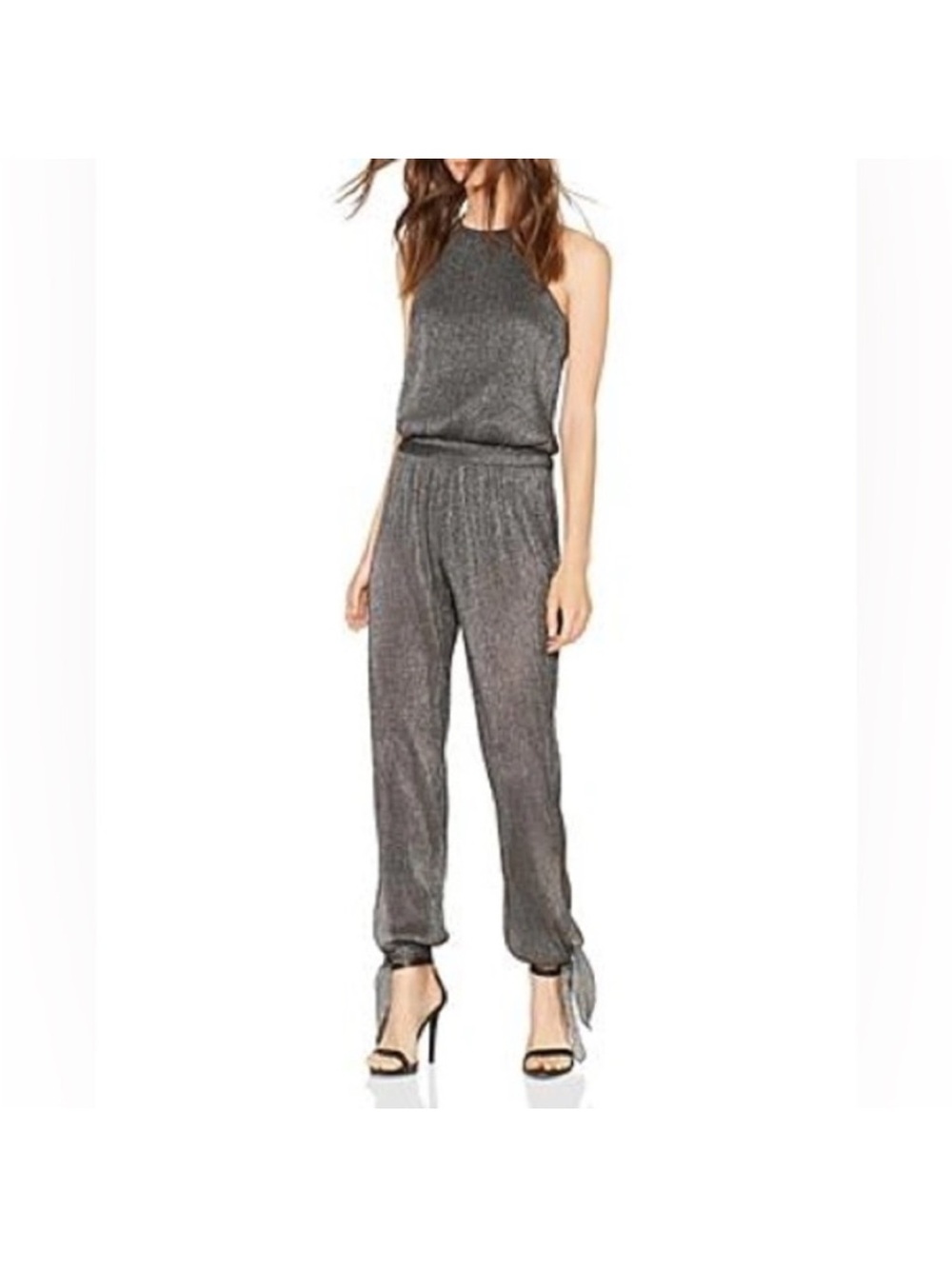 Halston Heritage Silver Metallic Sleeveless Jumpsuit